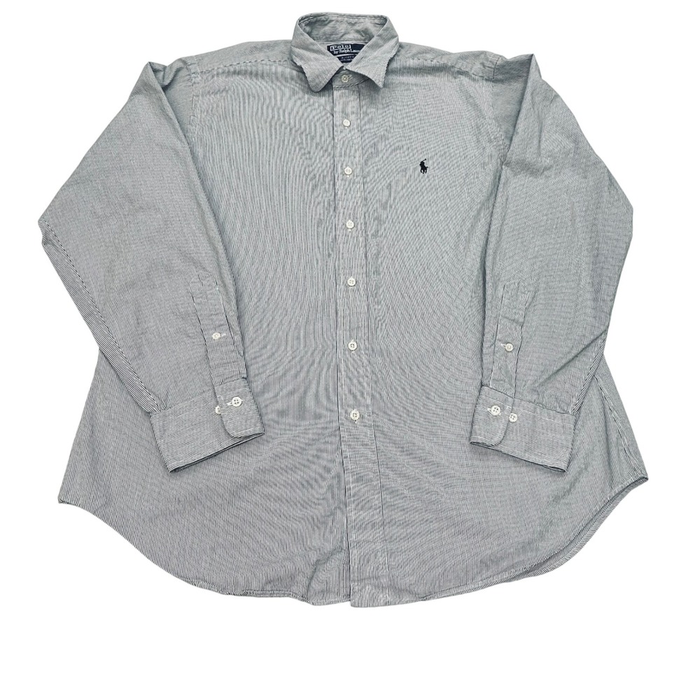 Polo Ralph Lauren Alcott Shirt Mens‎ Large 16.5 34/35 Black White Micro Stripe